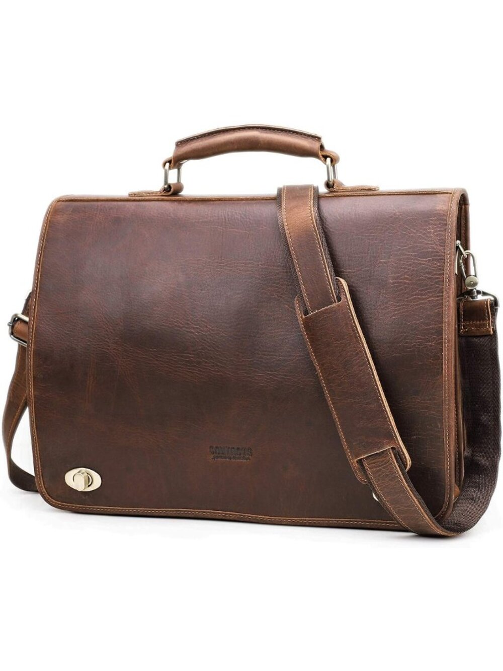 Men's Brown Large 15.4 Inch Briefcase Crazy Horse Vintage Leather Messenger Bag